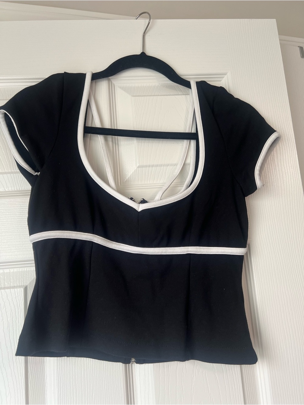 Anthropologie Black Short Sleeve Top with White Trim